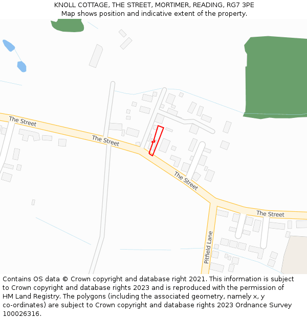 KNOLL COTTAGE, THE STREET, MORTIMER, READING, RG7 3PE: Location map and indicative extent of plot