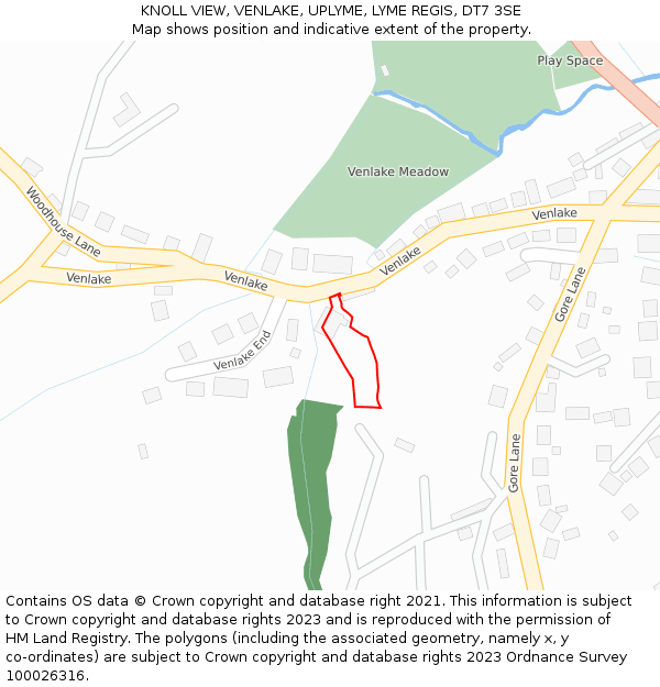 KNOLL VIEW, VENLAKE, UPLYME, LYME REGIS, DT7 3SE: Location map and indicative extent of plot