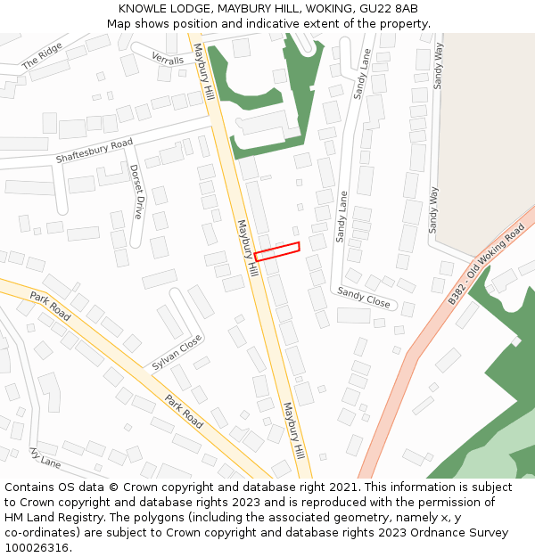 KNOWLE LODGE, MAYBURY HILL, WOKING, GU22 8AB: Location map and indicative extent of plot