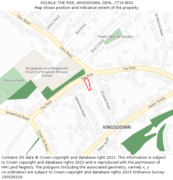 KOUKLA, THE RISE, KINGSDOWN, DEAL, CT14 8DG: Location map and indicative extent of plot