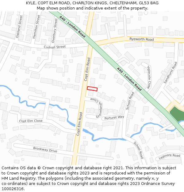 KYLE, COPT ELM ROAD, CHARLTON KINGS, CHELTENHAM, GL53 8AG: Location map and indicative extent of plot