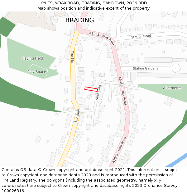 KYLES, WRAX ROAD, BRADING, SANDOWN, PO36 0DD: Location map and indicative extent of plot