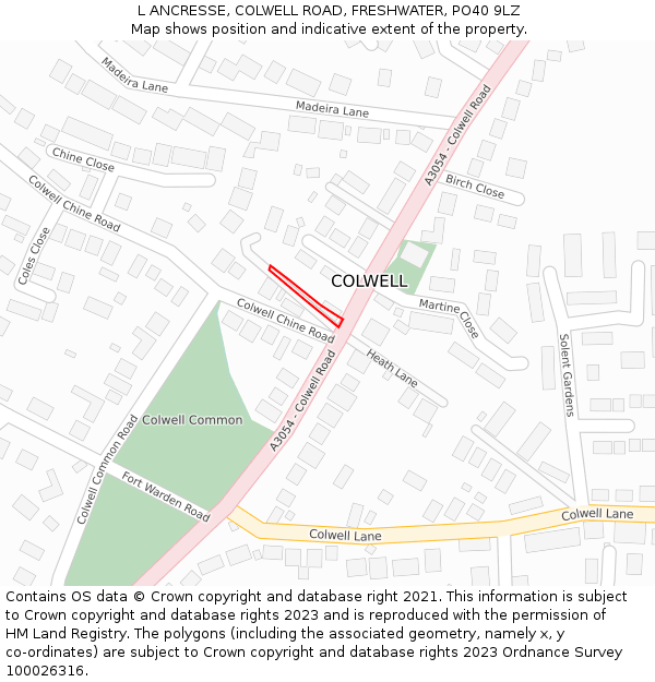 L ANCRESSE, COLWELL ROAD, FRESHWATER, PO40 9LZ: Location map and indicative extent of plot