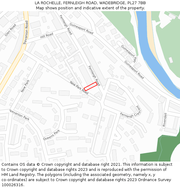 LA ROCHELLE, FERNLEIGH ROAD, WADEBRIDGE, PL27 7BB: Location map and indicative extent of plot