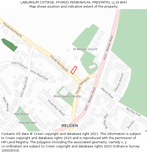 LABURNUM COTTAGE, FFORDD PENRHWYLFA, PRESTATYN, LL19 8HH: Location map and indicative extent of plot