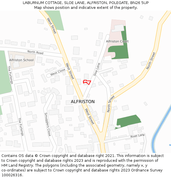 LABURNUM COTTAGE, SLOE LANE, ALFRISTON, POLEGATE, BN26 5UP: Location map and indicative extent of plot