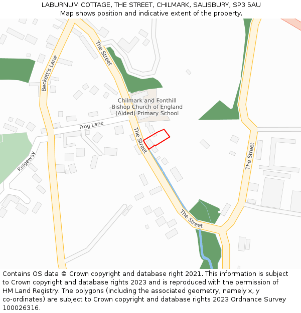 LABURNUM COTTAGE, THE STREET, CHILMARK, SALISBURY, SP3 5AU: Location map and indicative extent of plot