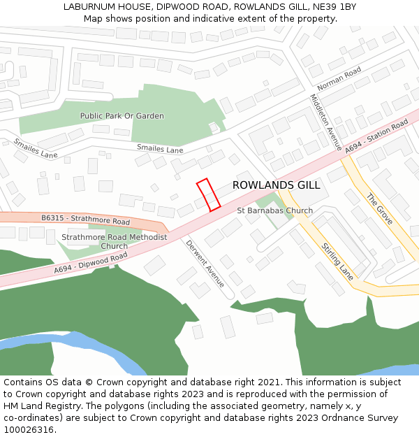 LABURNUM HOUSE, DIPWOOD ROAD, ROWLANDS GILL, NE39 1BY: Location map and indicative extent of plot