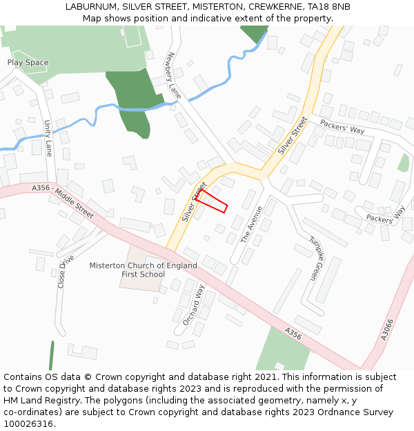 LABURNUM, SILVER STREET, MISTERTON, CREWKERNE, TA18 8NB: Location map and indicative extent of plot