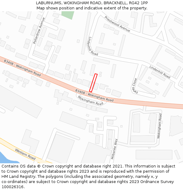 LABURNUMS, WOKINGHAM ROAD, BRACKNELL, RG42 1PP: Location map and indicative extent of plot