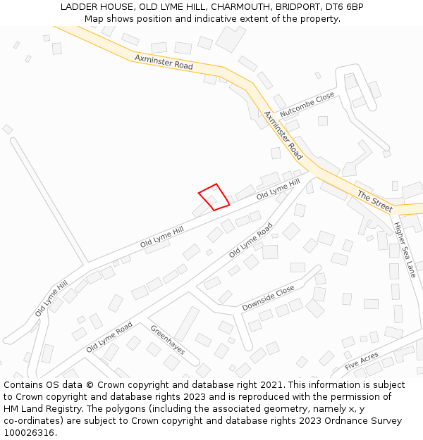 LADDER HOUSE, OLD LYME HILL, CHARMOUTH, BRIDPORT, DT6 6BP: Location map and indicative extent of plot