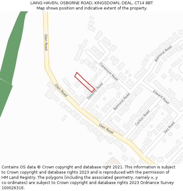 LAING HAVEN, OSBORNE ROAD, KINGSDOWN, DEAL, CT14 8BT: Location map and indicative extent of plot