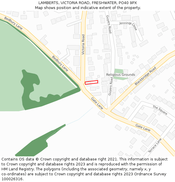 LAMBERTS, VICTORIA ROAD, FRESHWATER, PO40 9PX: Location map and indicative extent of plot