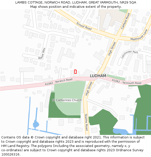 LAMBS COTTAGE, NORWICH ROAD, LUDHAM, GREAT YARMOUTH, NR29 5QA: Location map and indicative extent of plot