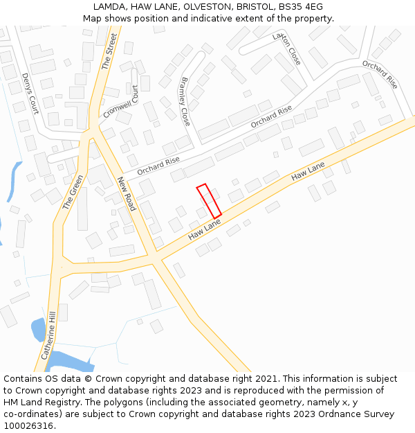 LAMDA, HAW LANE, OLVESTON, BRISTOL, BS35 4EG: Location map and indicative extent of plot