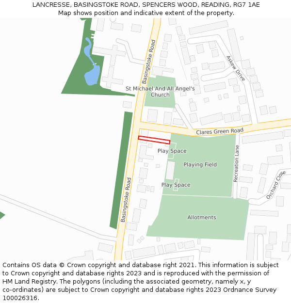 LANCRESSE, BASINGSTOKE ROAD, SPENCERS WOOD, READING, RG7 1AE: Location map and indicative extent of plot