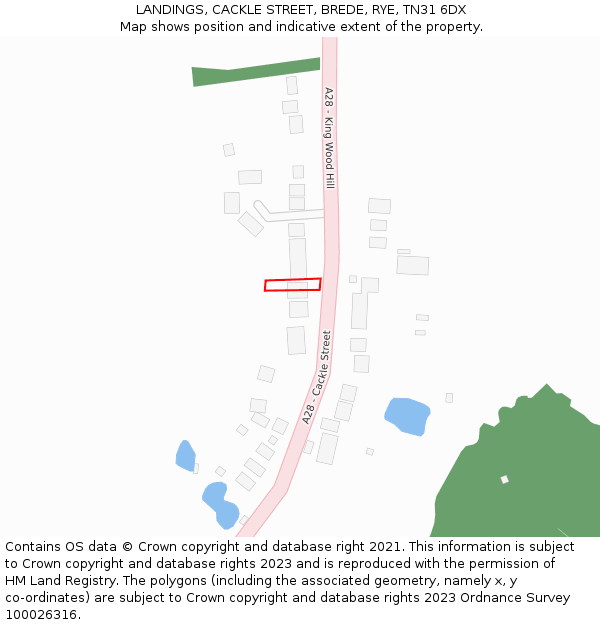 LANDINGS, CACKLE STREET, BREDE, RYE, TN31 6DX: Location map and indicative extent of plot