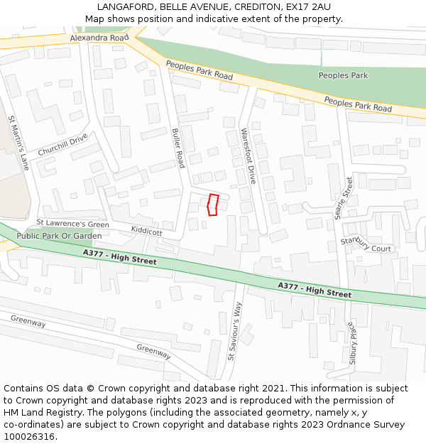 LANGAFORD, BELLE AVENUE, CREDITON, EX17 2AU: Location map and indicative extent of plot