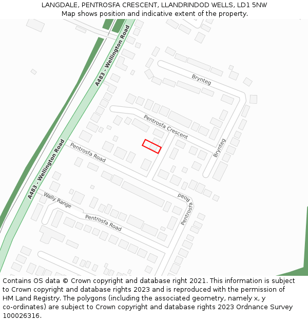 LANGDALE, PENTROSFA CRESCENT, LLANDRINDOD WELLS, LD1 5NW: Location map and indicative extent of plot