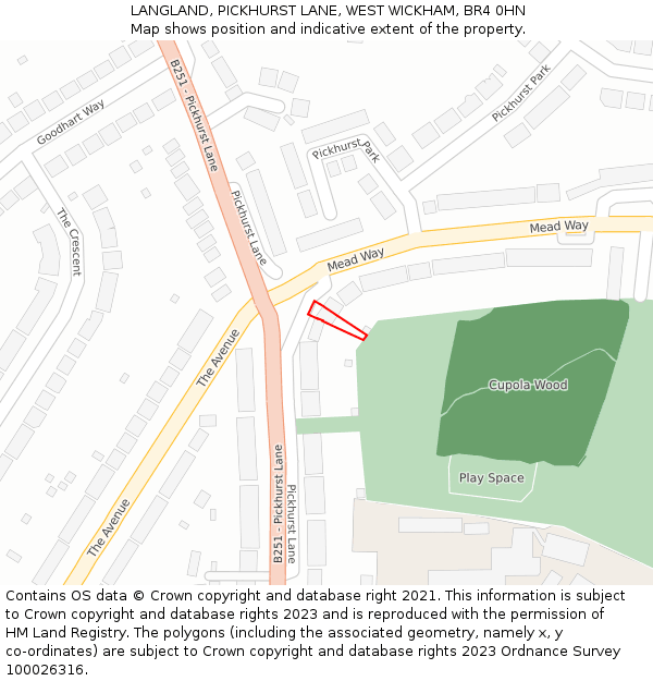 LANGLAND, PICKHURST LANE, WEST WICKHAM, BR4 0HN: Location map and indicative extent of plot