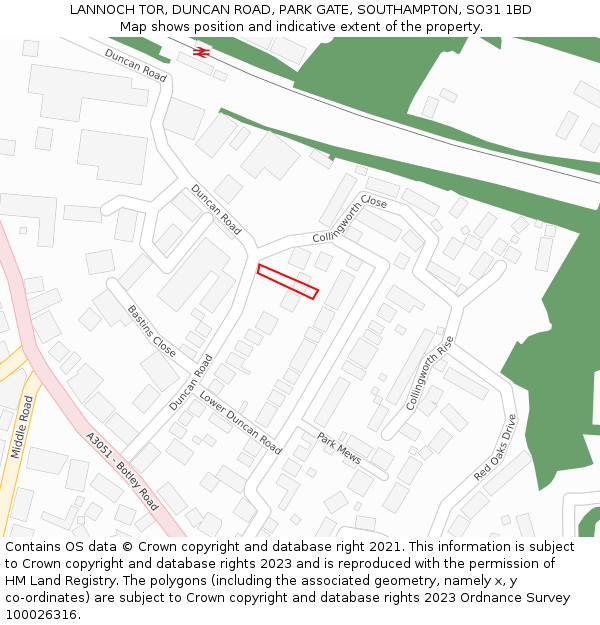 LANNOCH TOR, DUNCAN ROAD, PARK GATE, SOUTHAMPTON, SO31 1BD: Location map and indicative extent of plot