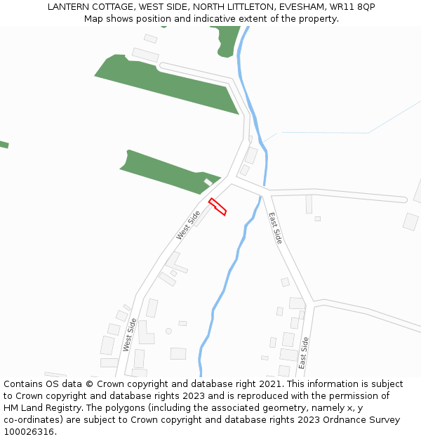 LANTERN COTTAGE, WEST SIDE, NORTH LITTLETON, EVESHAM, WR11 8QP: Location map and indicative extent of plot