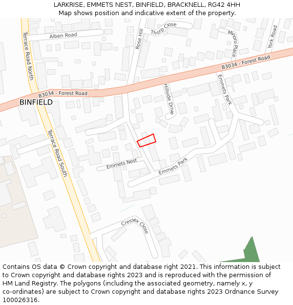 LARKRISE, EMMETS NEST, BINFIELD, BRACKNELL, RG42 4HH: Location map and indicative extent of plot