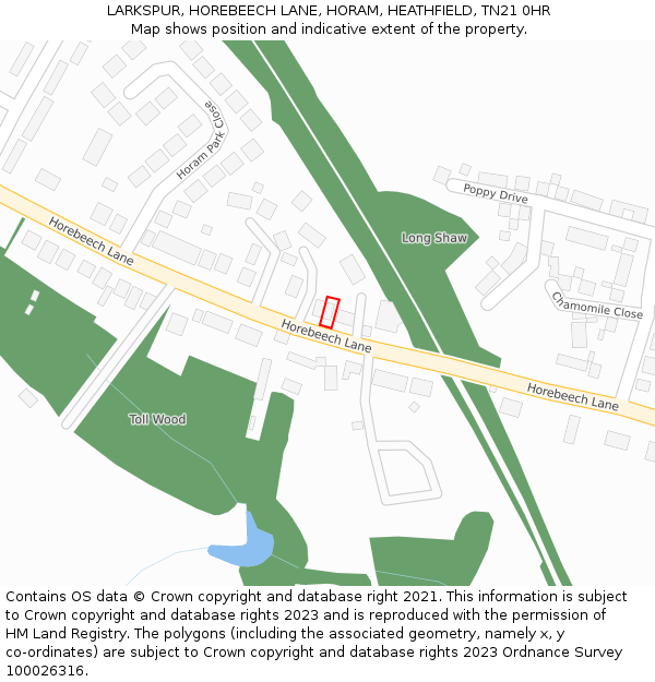 LARKSPUR, HOREBEECH LANE, HORAM, HEATHFIELD, TN21 0HR: Location map and indicative extent of plot