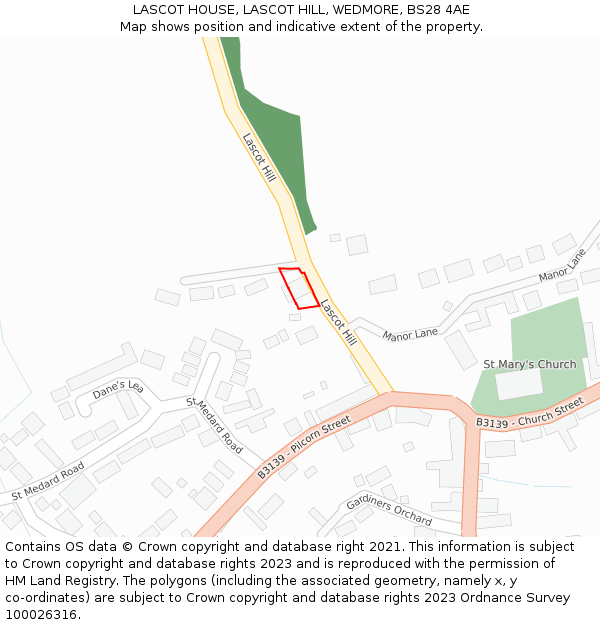 LASCOT HOUSE, LASCOT HILL, WEDMORE, BS28 4AE: Location map and indicative extent of plot