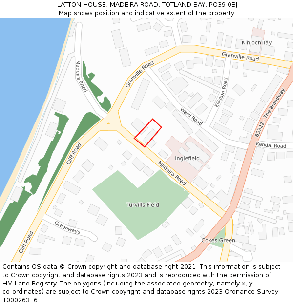 LATTON HOUSE, MADEIRA ROAD, TOTLAND BAY, PO39 0BJ: Location map and indicative extent of plot