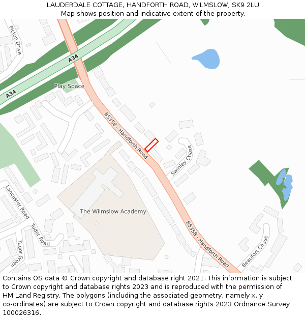 LAUDERDALE COTTAGE, HANDFORTH ROAD, WILMSLOW, SK9 2LU: Location map and indicative extent of plot