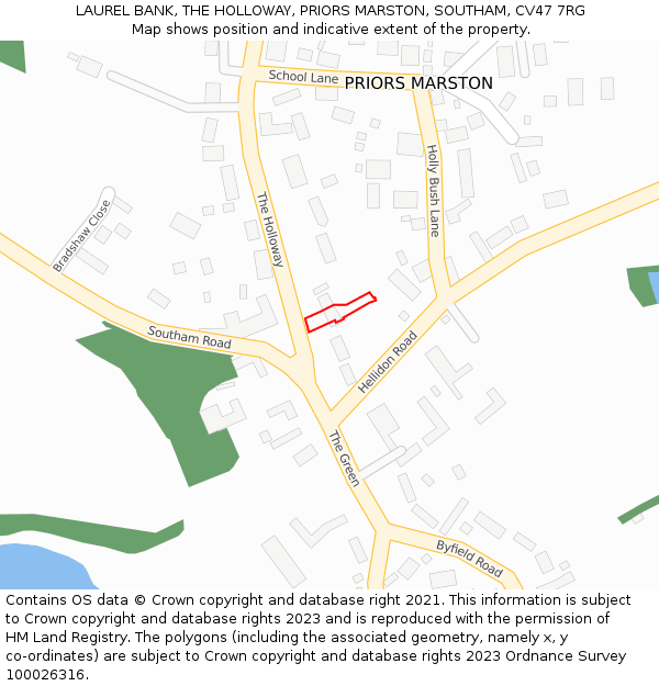 LAUREL BANK, THE HOLLOWAY, PRIORS MARSTON, SOUTHAM, CV47 7RG: Location map and indicative extent of plot