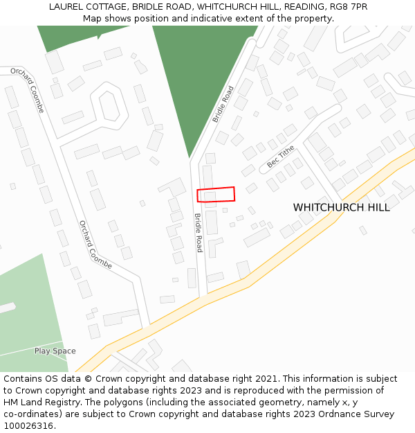 LAUREL COTTAGE, BRIDLE ROAD, WHITCHURCH HILL, READING, RG8 7PR: Location map and indicative extent of plot