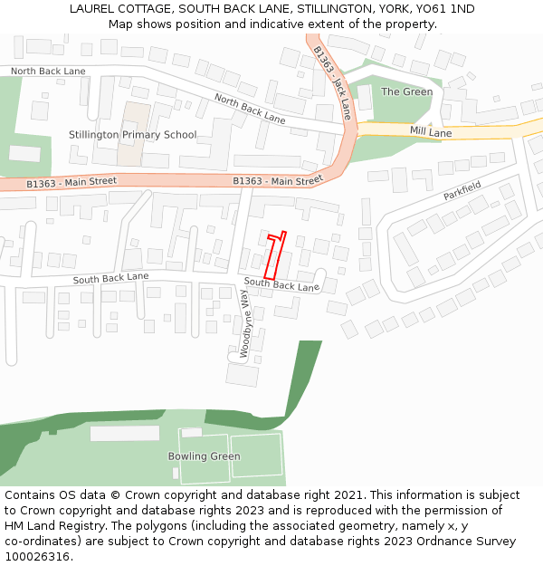 LAUREL COTTAGE, SOUTH BACK LANE, STILLINGTON, YORK, YO61 1ND: Location map and indicative extent of plot