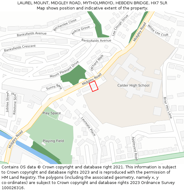 LAUREL MOUNT, MIDGLEY ROAD, MYTHOLMROYD, HEBDEN BRIDGE, HX7 5LR: Location map and indicative extent of plot