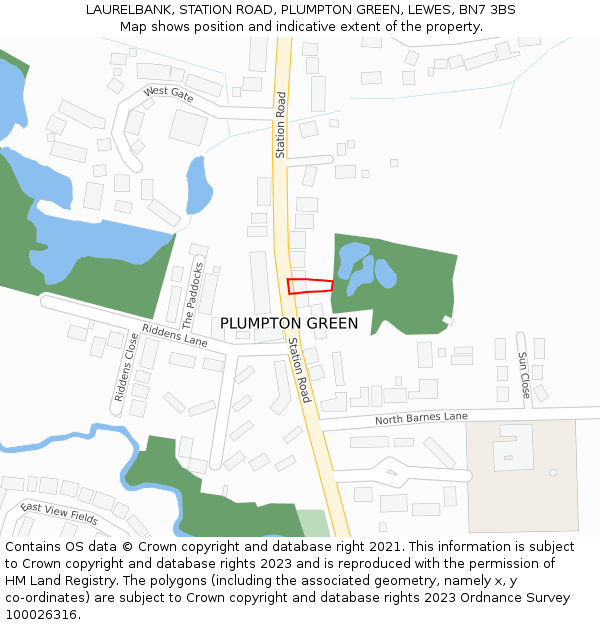 LAURELBANK, STATION ROAD, PLUMPTON GREEN, LEWES, BN7 3BS: Location map and indicative extent of plot