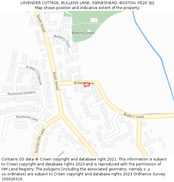 LAVENDER COTTAGE, BULLENS LANE, SWINESHEAD, BOSTON, PE20 3JQ: Location map and indicative extent of plot