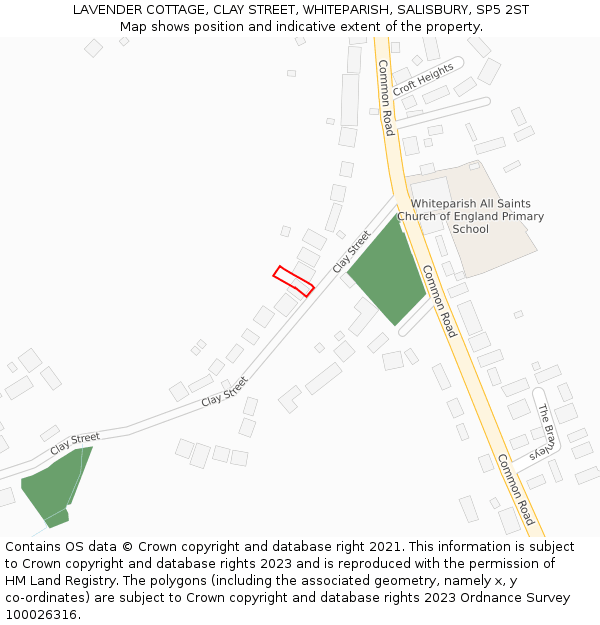 LAVENDER COTTAGE, CLAY STREET, WHITEPARISH, SALISBURY, SP5 2ST: Location map and indicative extent of plot