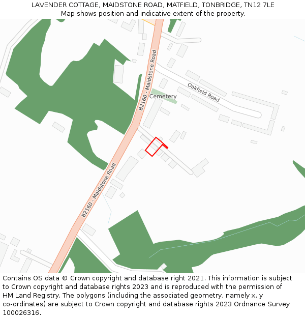 LAVENDER COTTAGE, MAIDSTONE ROAD, MATFIELD, TONBRIDGE, TN12 7LE: Location map and indicative extent of plot