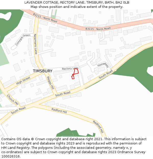 LAVENDER COTTAGE, RECTORY LANE, TIMSBURY, BATH, BA2 0LB: Location map and indicative extent of plot