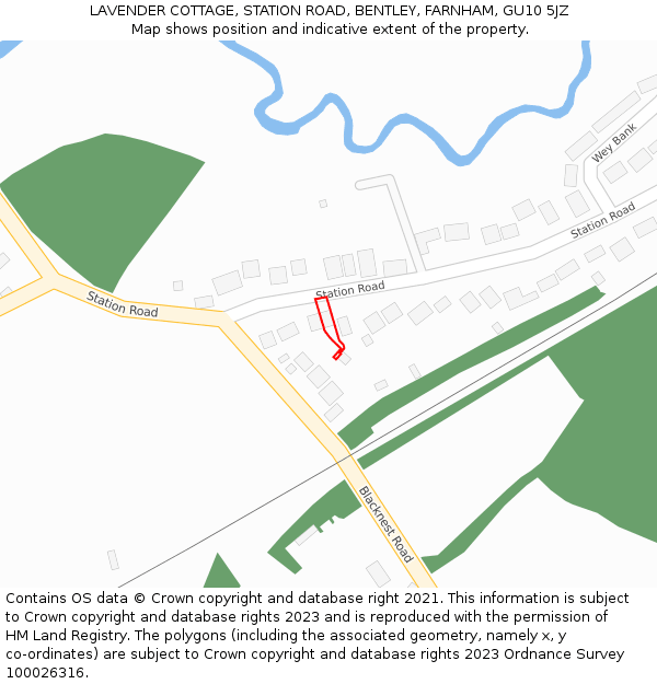 LAVENDER COTTAGE, STATION ROAD, BENTLEY, FARNHAM, GU10 5JZ: Location map and indicative extent of plot