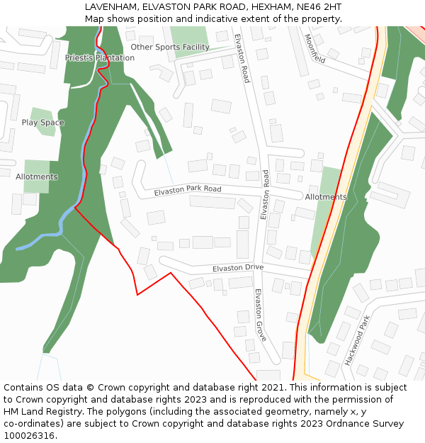 LAVENHAM, ELVASTON PARK ROAD, HEXHAM, NE46 2HT: Location map and indicative extent of plot