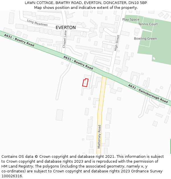 LAWN COTTAGE, BAWTRY ROAD, EVERTON, DONCASTER, DN10 5BP: Location map and indicative extent of plot