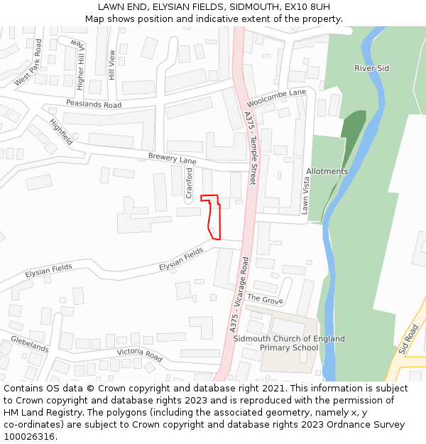 LAWN END, ELYSIAN FIELDS, SIDMOUTH, EX10 8UH: Location map and indicative extent of plot