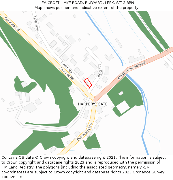 LEA CROFT, LAKE ROAD, RUDYARD, LEEK, ST13 8RN: Location map and indicative extent of plot