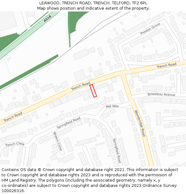 LEAWOOD, TRENCH ROAD, TRENCH, TELFORD, TF2 6PL: Location map and indicative extent of plot