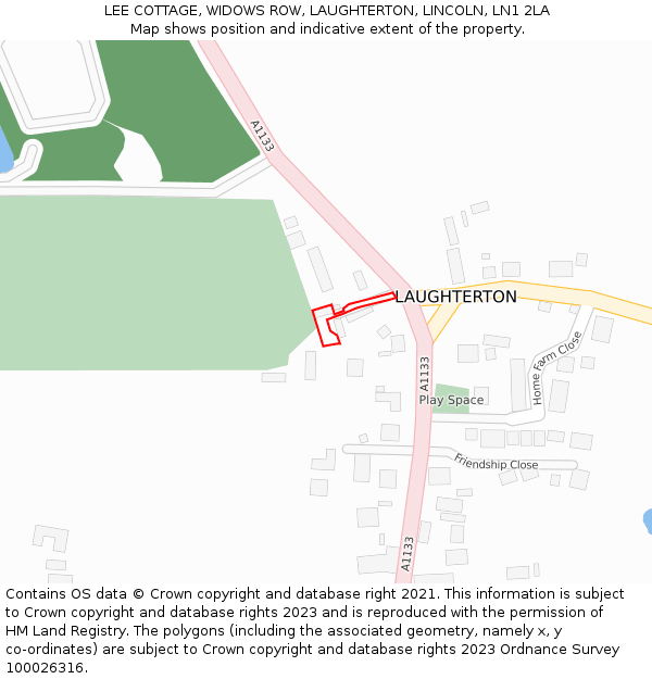 LEE COTTAGE, WIDOWS ROW, LAUGHTERTON, LINCOLN, LN1 2LA: Location map and indicative extent of plot