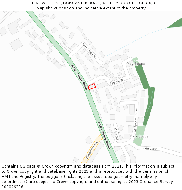 LEE VIEW HOUSE, DONCASTER ROAD, WHITLEY, GOOLE, DN14 0JB: Location map and indicative extent of plot