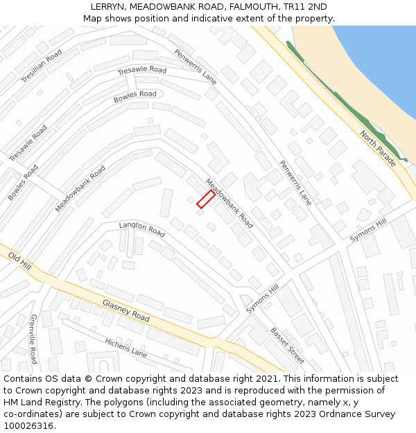 LERRYN, MEADOWBANK ROAD, FALMOUTH, TR11 2ND: Location map and indicative extent of plot