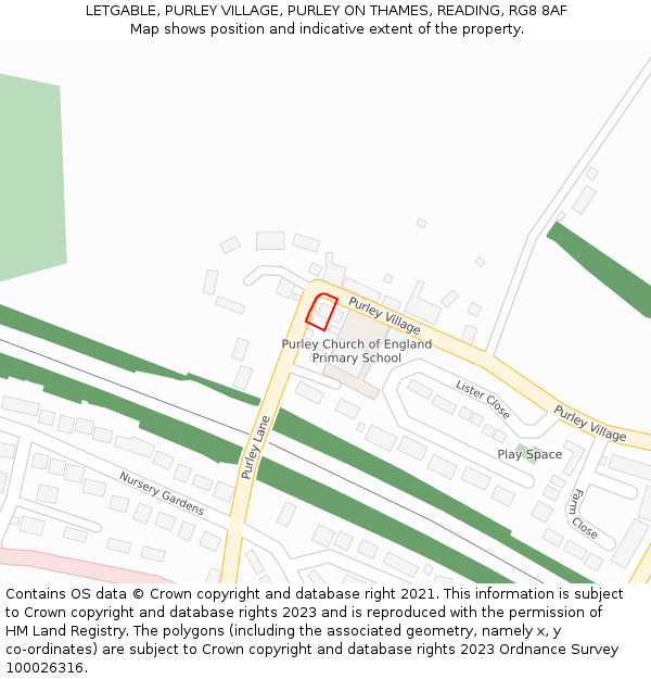 LETGABLE, PURLEY VILLAGE, PURLEY ON THAMES, READING, RG8 8AF: Location map and indicative extent of plot